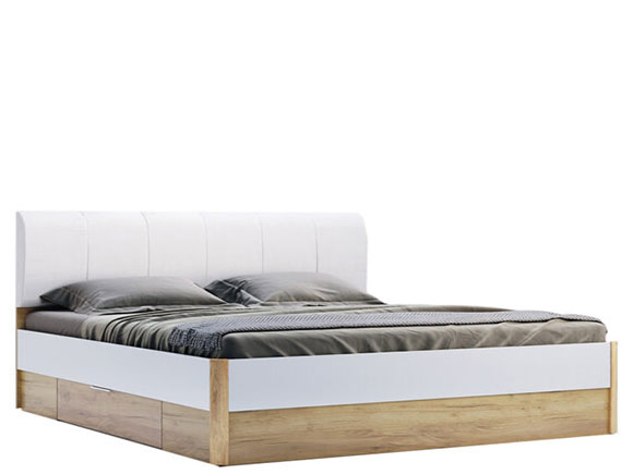 Ліжко Асті AS-36 ліжко 1,60м б/м, м'яка спин., з шх, б/вкладу (нова конструкція) білий глянець/дуб крафт