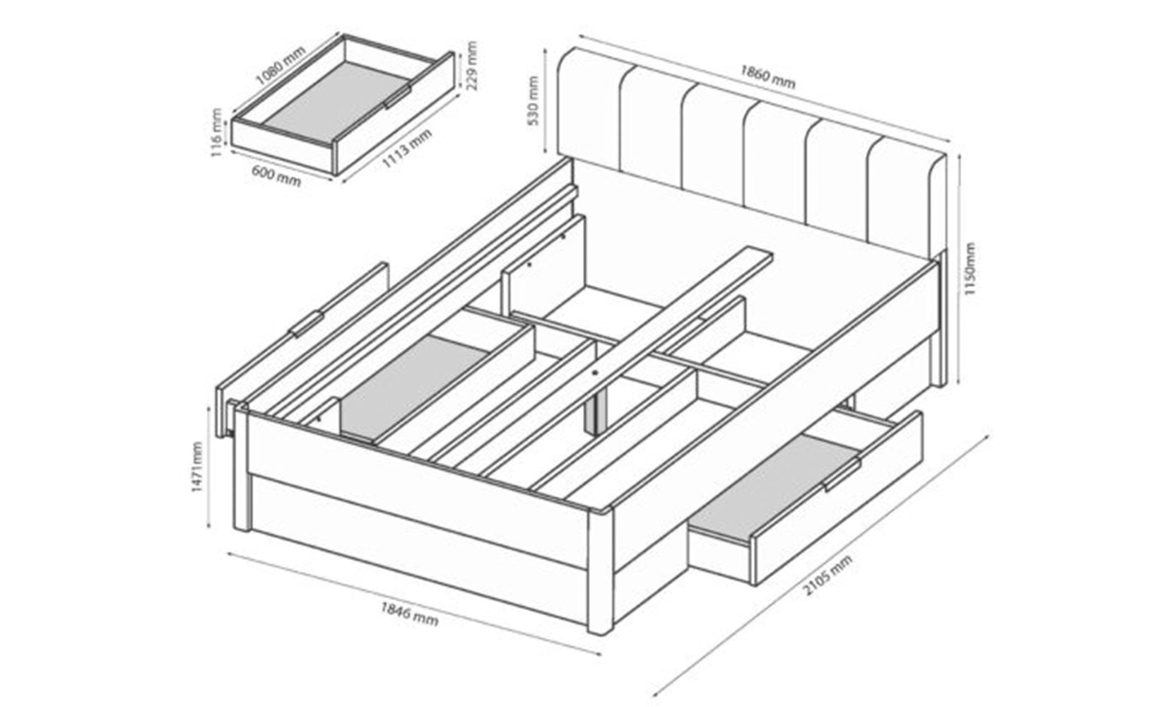 Ліжко Асті AS-36 ліжко 1,60м б/м, м'яка спин., з шх, б/вкладу (нова конструкція) білий глянець/дуб крафт - фото 2