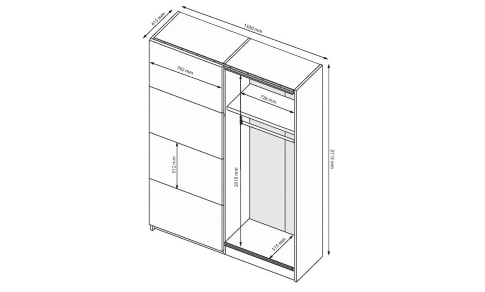 Шафа у спальню Асті AS-29 шафа-купе 1,5м (двері: дуб крафт/ глянець, блий) білий глянець/дуб крафт - фото 2 Шафа у спальню Асті AS-29 шафа-купе 1,5м (двері: дуб крафт/ глянець, блий) білий глянець/дуб крафт - фото 2
