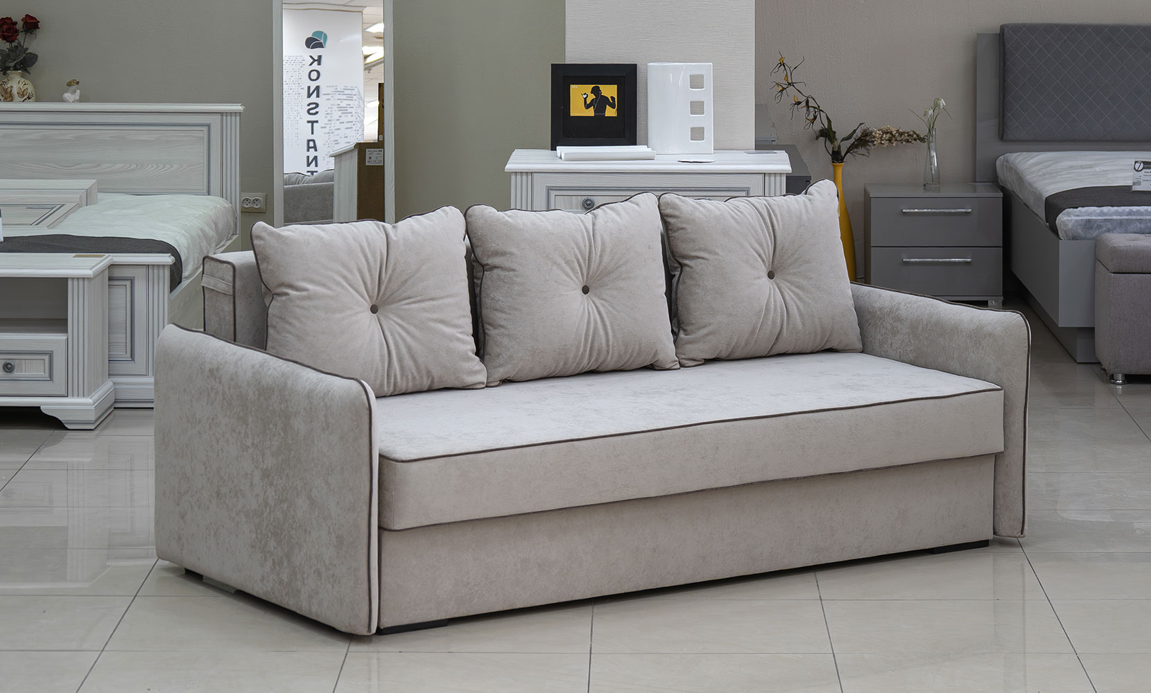 Прямий диван Верона king 2 beige/5 cocoa/горіх91 - фото 1