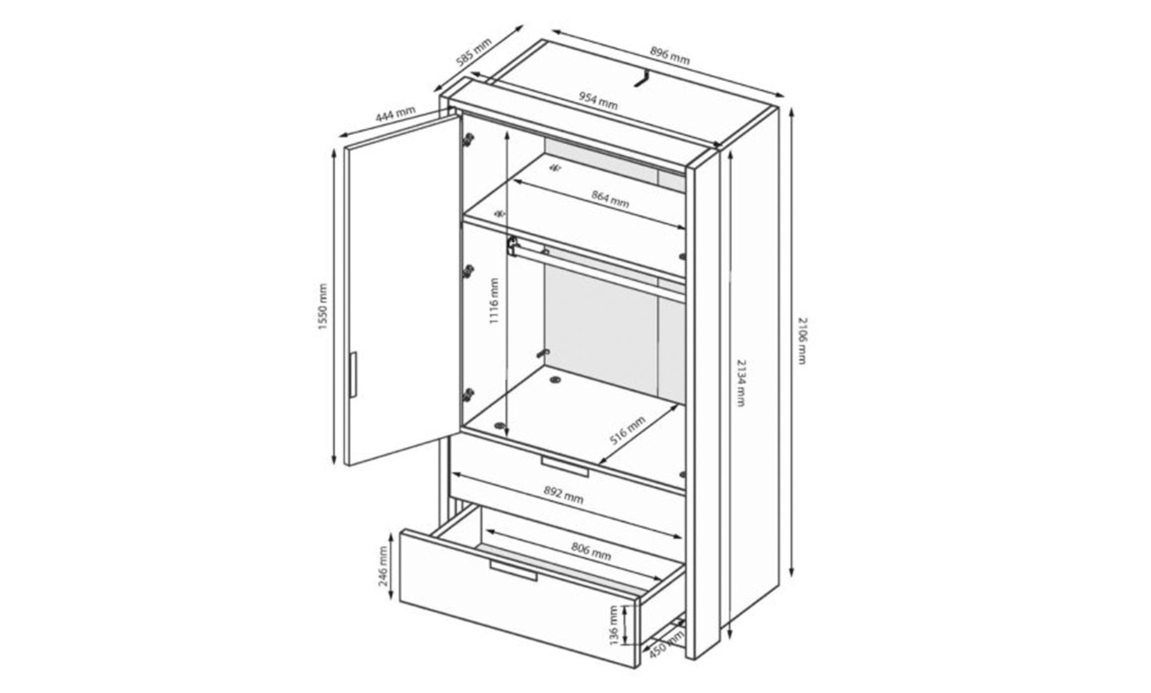 Шафа у спальню Асті AS-12 шафа 2дв2шх б/дзеркала білий глянець/дуб крафт - фото 2