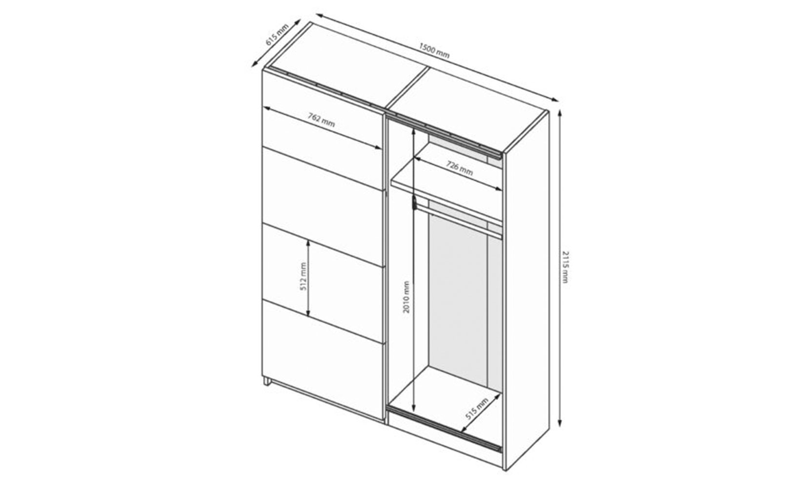 Шафа у спальню Асті AS-28 шафа-купе 1,5м (двері: глянець, білий/дзеркало) білий глянець/дуб крафт - фото 2