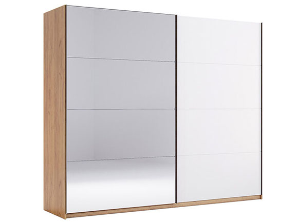 Шафа у спальню Асті AS-18 шафа-купе 2,5м (двері: глянець білий/дзеркало) білий глянець/дуб крафт Шафа у спальню Асті AS-18 шафа-купе 2,5м (двері: глянець білий/дзеркало) білий глянець/дуб крафт