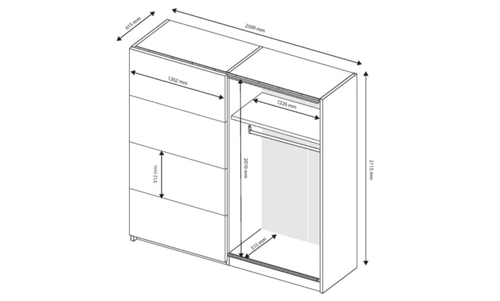 Шафа у спальню Асті AS-18 шафа-купе 2,5м (двері: глянець білий/дзеркало) білий глянець/дуб крафт - фото 2 Шафа у спальню Асті AS-18 шафа-купе 2,5м (двері: глянець білий/дзеркало) білий глянець/дуб крафт - фото 2