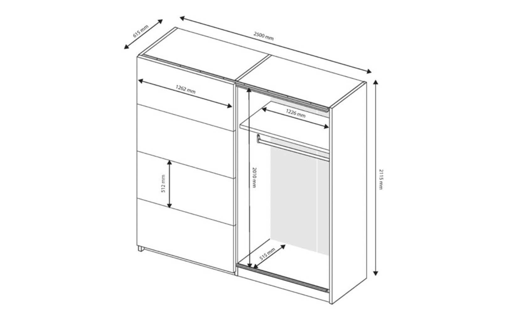 Шафа у спальню Асті AS-25 шафа-купе 2,5м (двері: глянець білий) білий глянець/дуб крафт - фото 2 Шафа у спальню Асті AS-25 шафа-купе 2,5м (двері: глянець білий) білий глянець/дуб крафт - фото 2