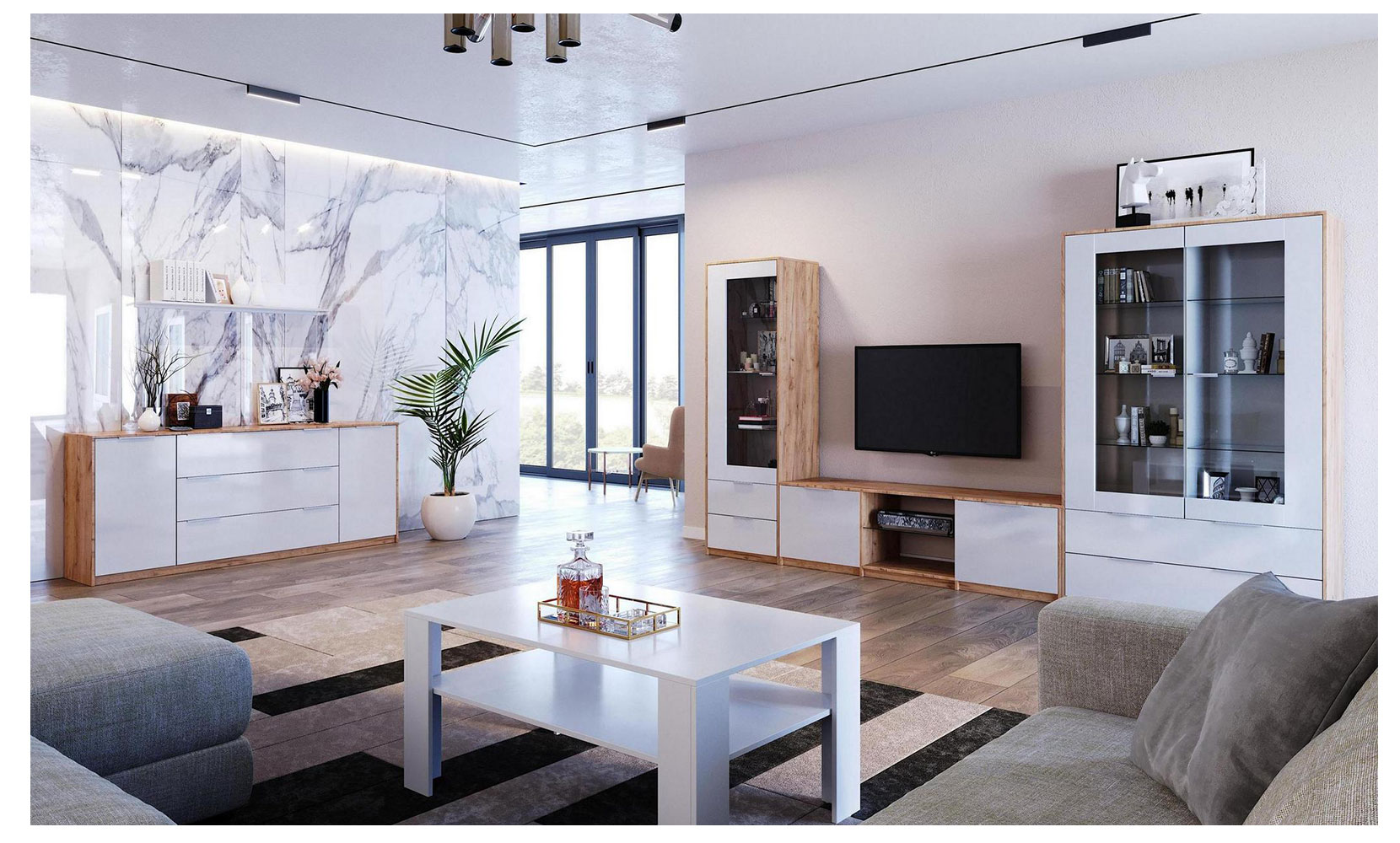 Вітрина Асті AS-111 сервант 1дв білий глянець/дуб крафт - фото 2