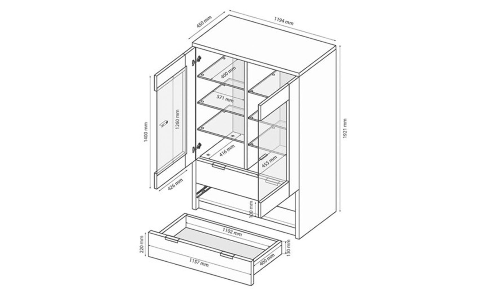 Вітрина Асті AS-112 сервант 2дв. білий глянець/дуб крафт - фото 6