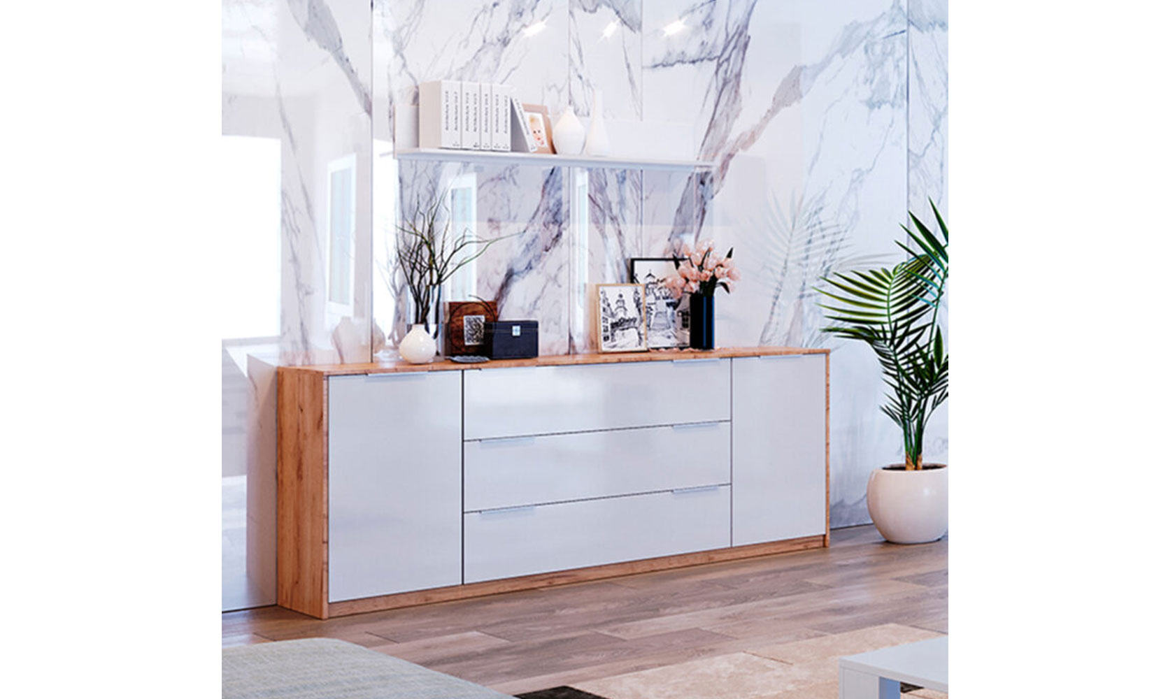 Комод Асті AS-168 комод 2дв3шх 2,0м білий глянець/дуб крафт - фото 2