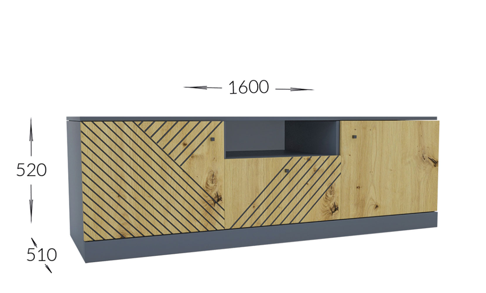 Тумба ТВ Брістоль 160/52/51 1Ш+2Д під TV антрацит/дуб артизан - фото 1