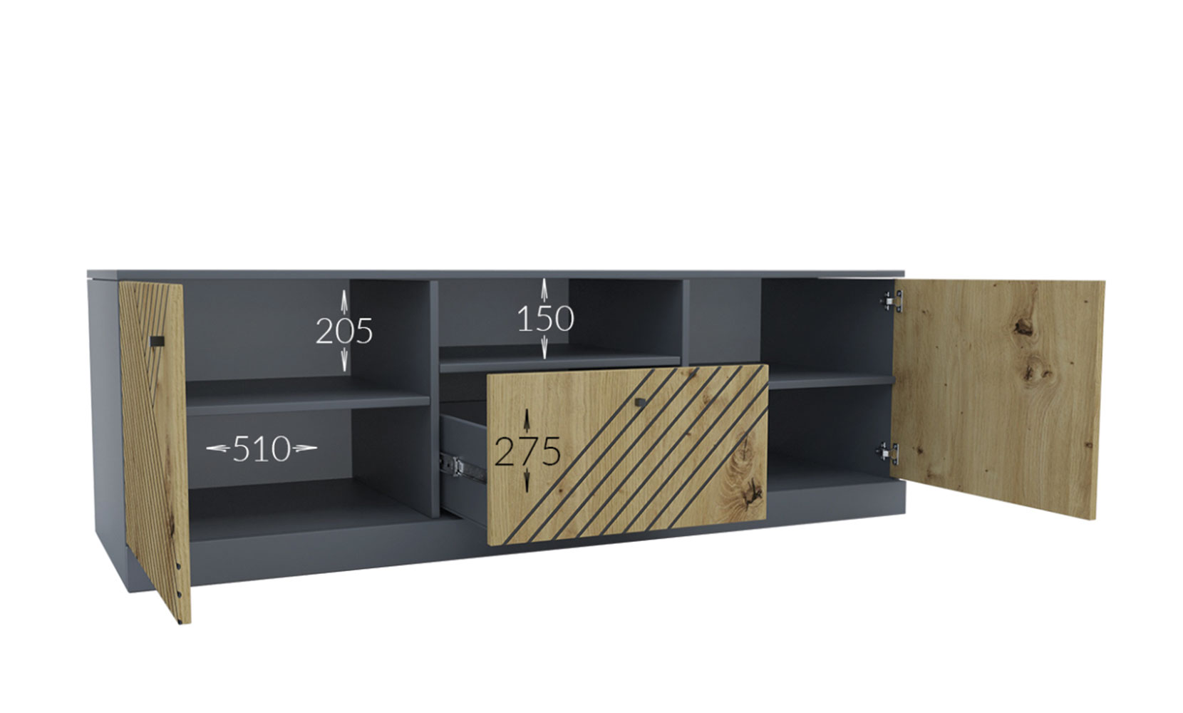 Тумба ТВ Брістоль 160/52/51 1Ш+2Д під TV антрацит/дуб артизан - фото 2