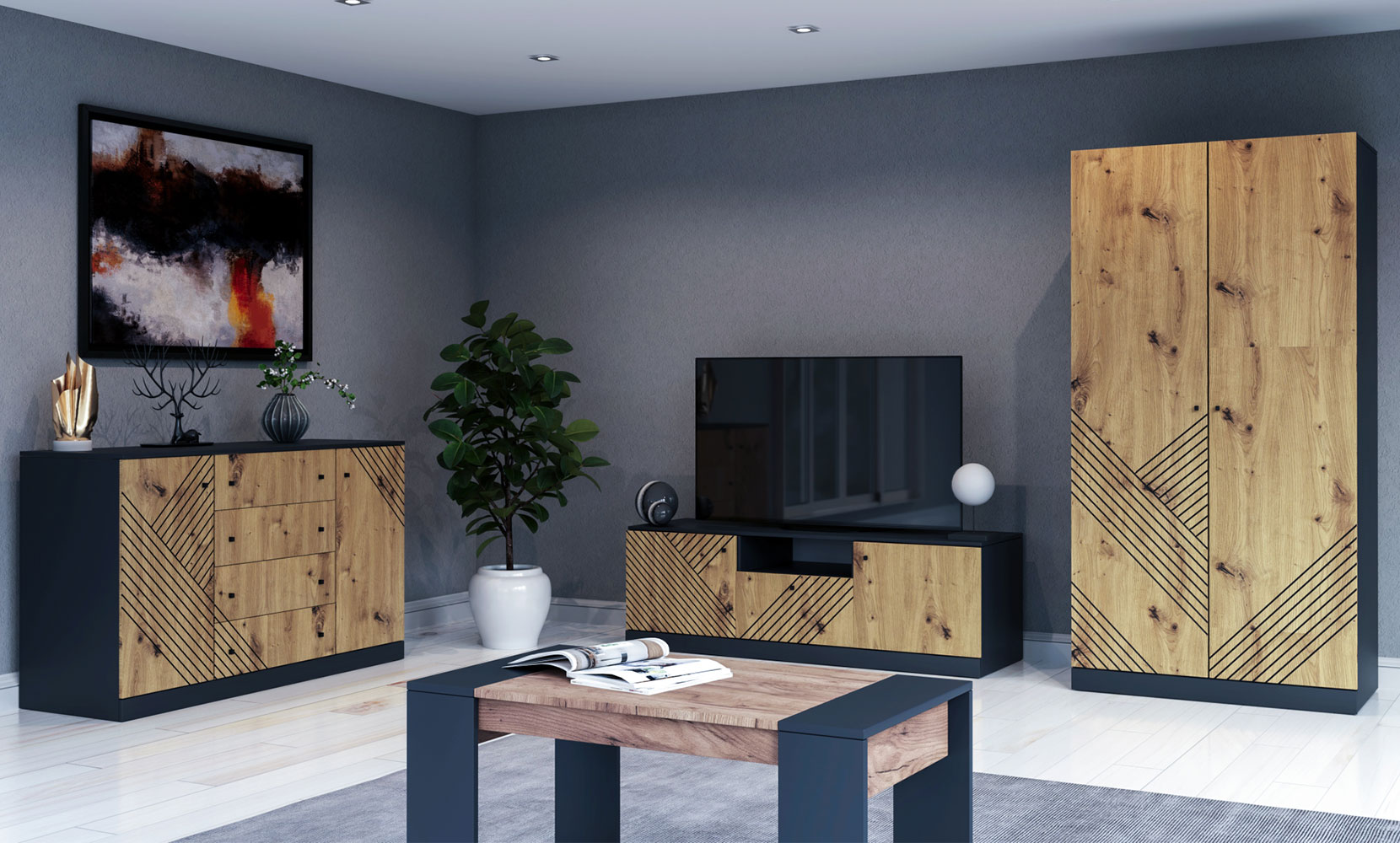 Тумба ТВ Брістоль 160/52/51 1Ш+2Д під TV антрацит/дуб артизан - фото 3