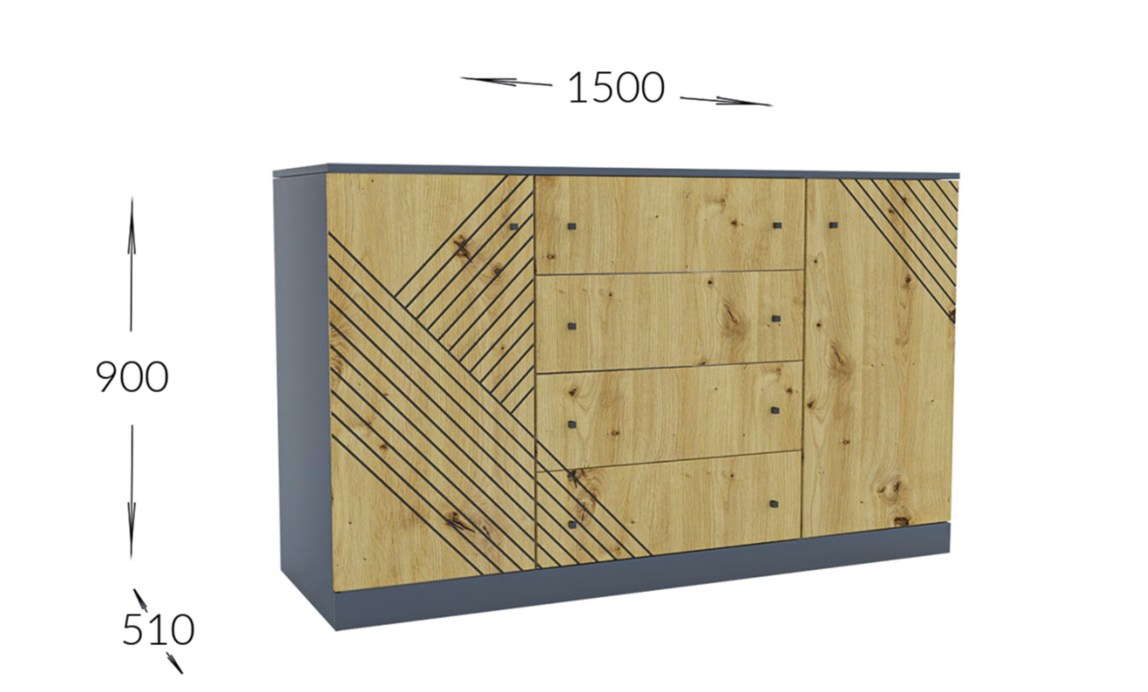 Комод Брістоль комод 150/90/51 4Ш+2Д антрацит/дуб артизан - фото 1