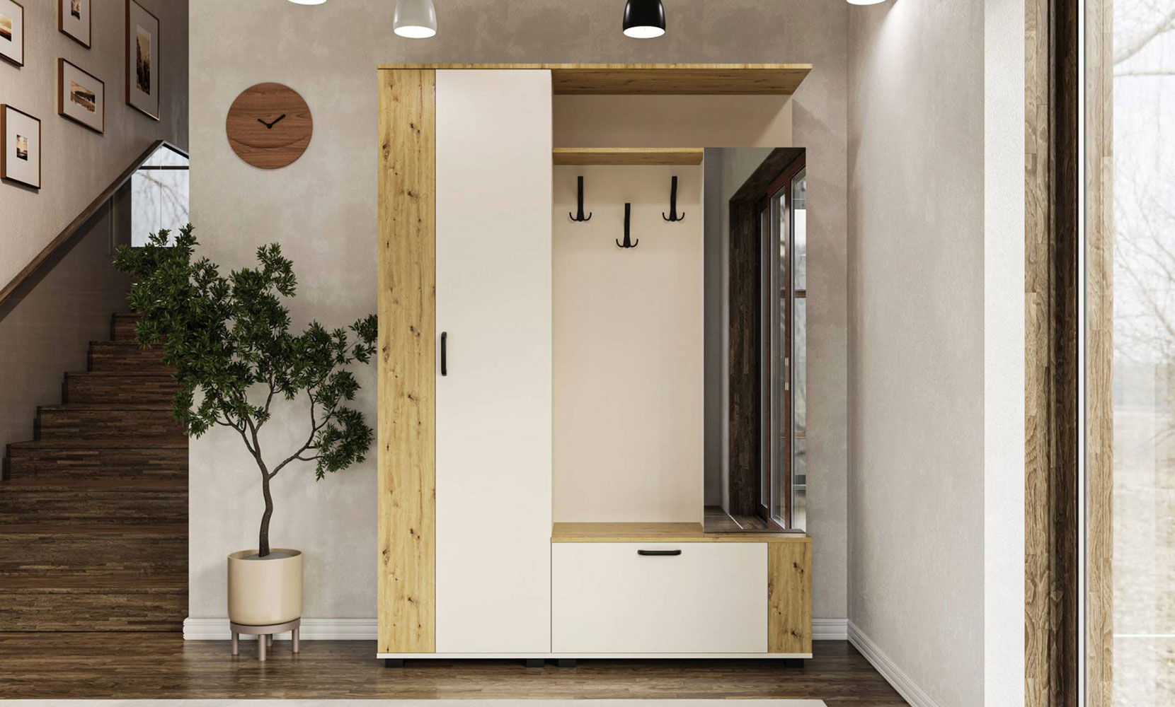 Готові рішення для прихожої Міра предпокій 1500/2094/400 сатин/дуб артизан - фото 2