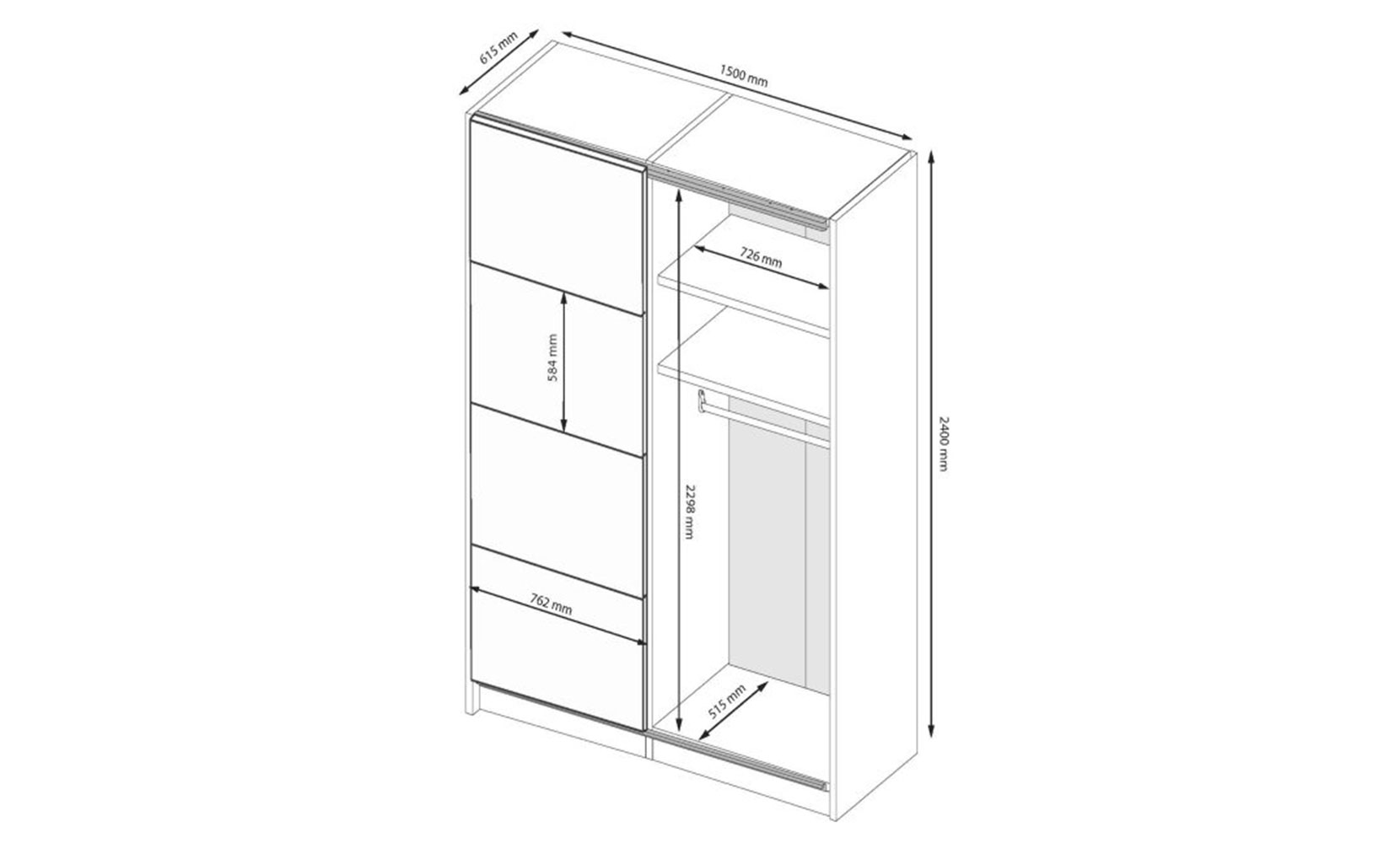 Шафа у спальню Лілу LY-84 шафа-купе1,5*2,4м глянець кашемір - фото 6