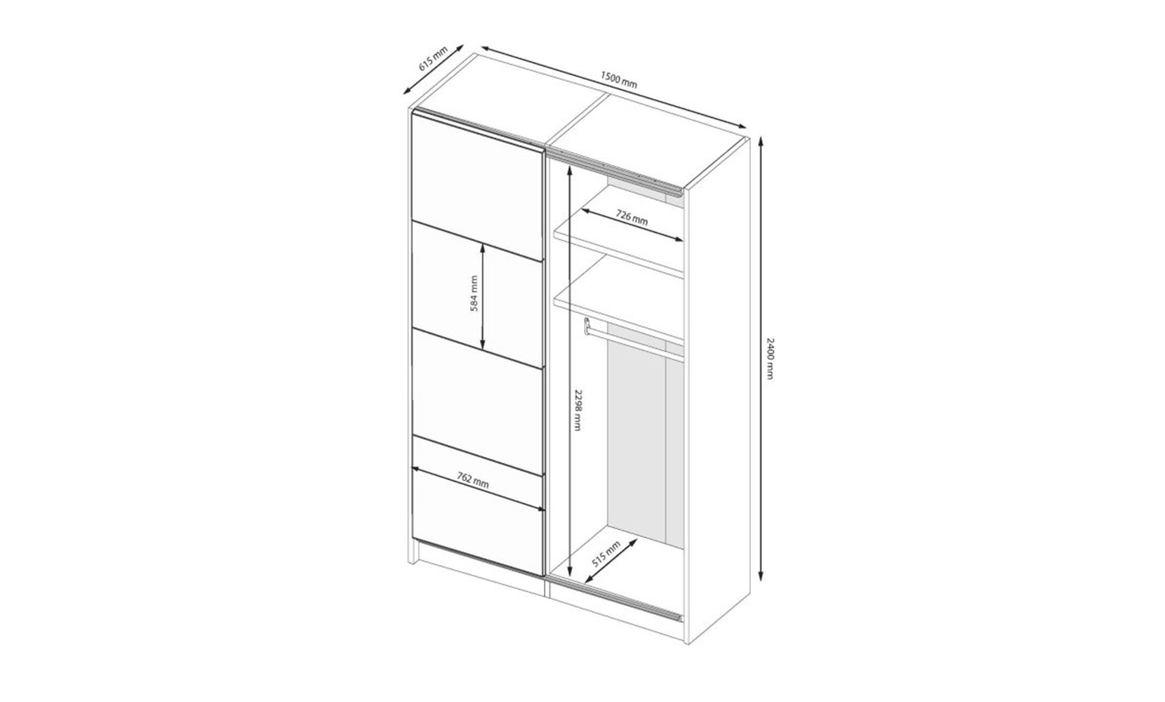 Шафа у спальню Лілу LY-83 шафа-купе 1,5*2,4м глянець кашемір - фото 8