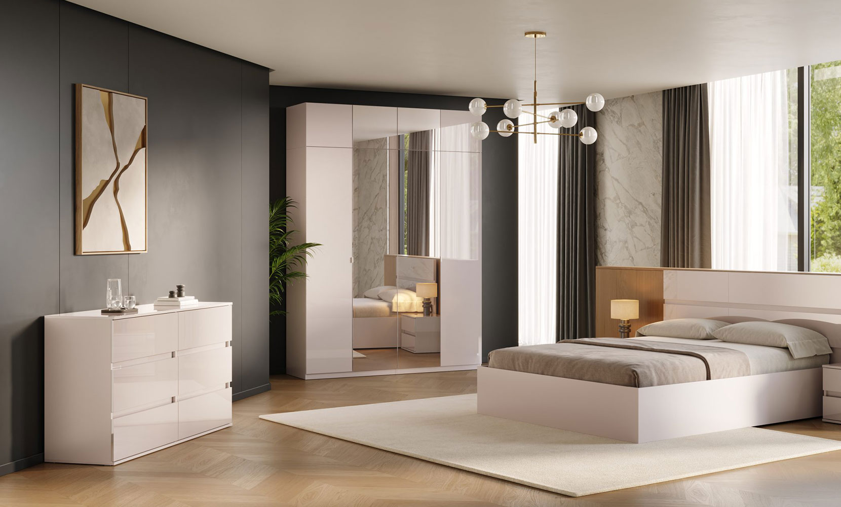 Шафа у спальню Лілу LY-13 шафа 3дв з дзеркалом глянець кашемір - фото 6