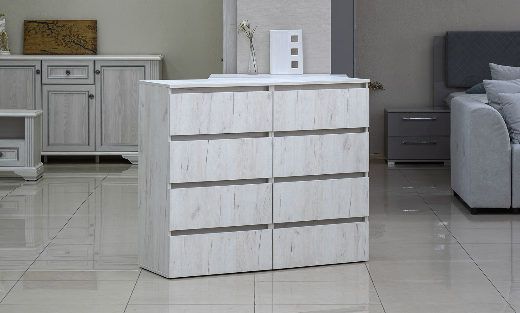 Комод ІДЕЯ комод К1000/1200/2х4Ш (нест.колір) дуб крафт білий - фото 1